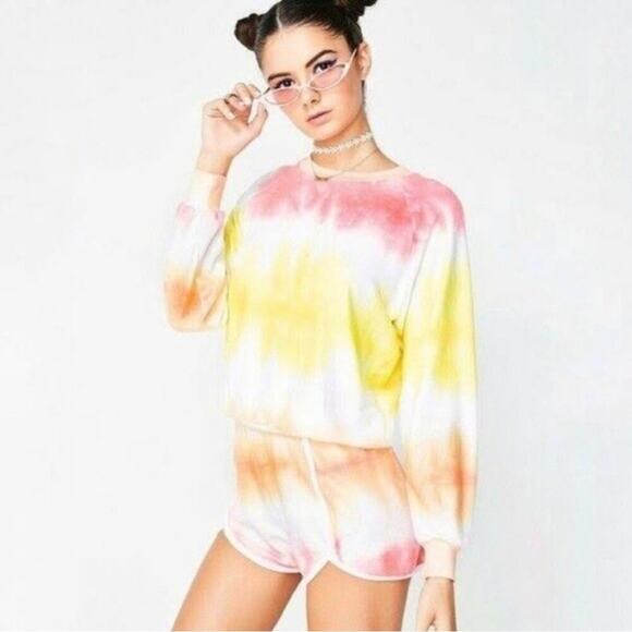 Wildfox Sorbet Tie-Dye Lightweight Pullover Crewneck Sweatshirt - Picture 1 of 8